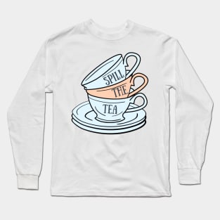 "Spill the tea" Pastel Teacup Stack Long Sleeve T-Shirt